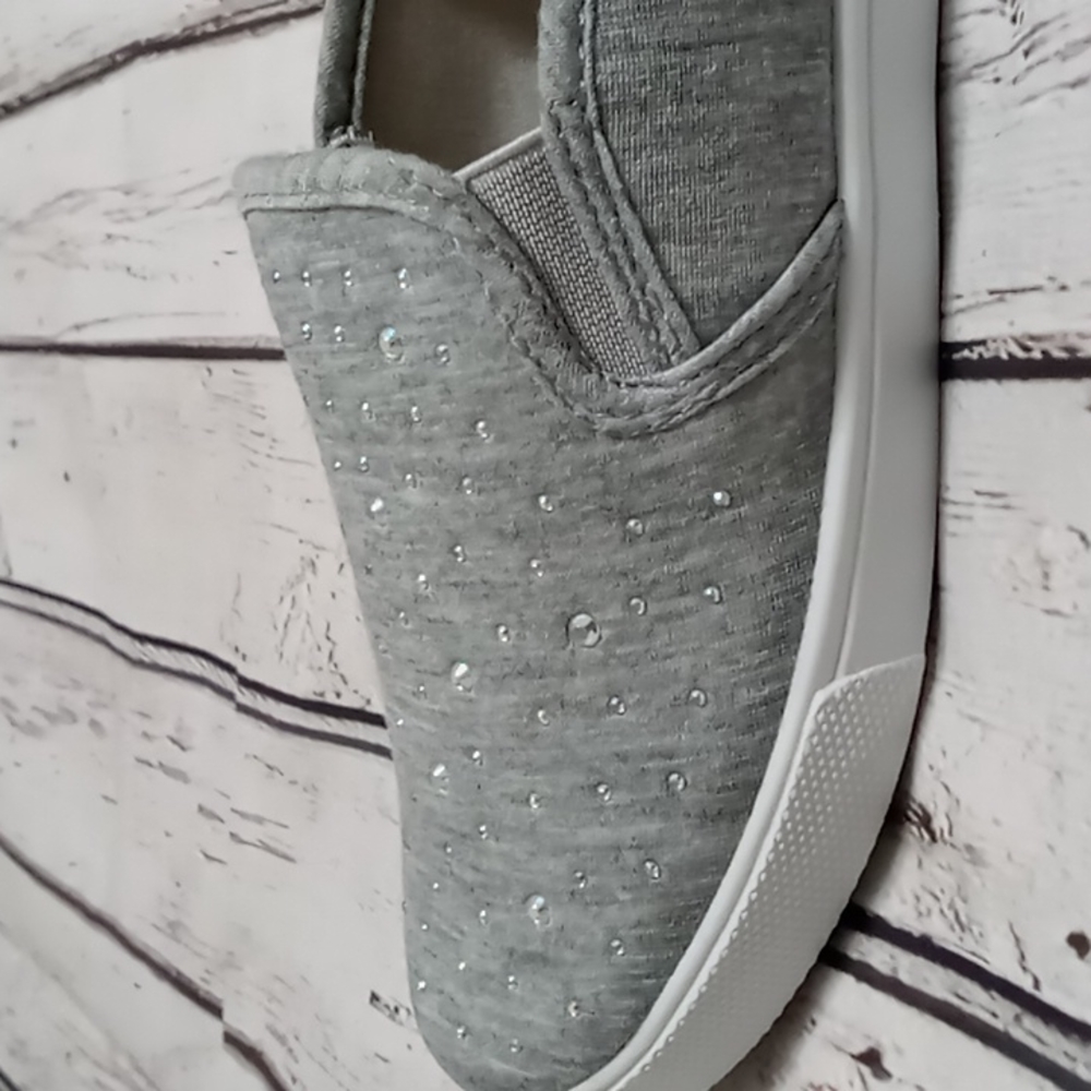 NEW Kids rimestones slip on tennis shoes terry cloth size 3 gray - Picture 5 of 9